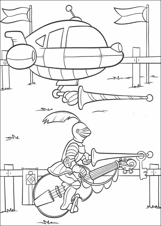 Little Einsteins rocket ship above a jousting knight coloring page