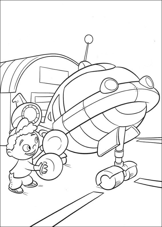 Little Einsteins boy playing near Rocket coloring page