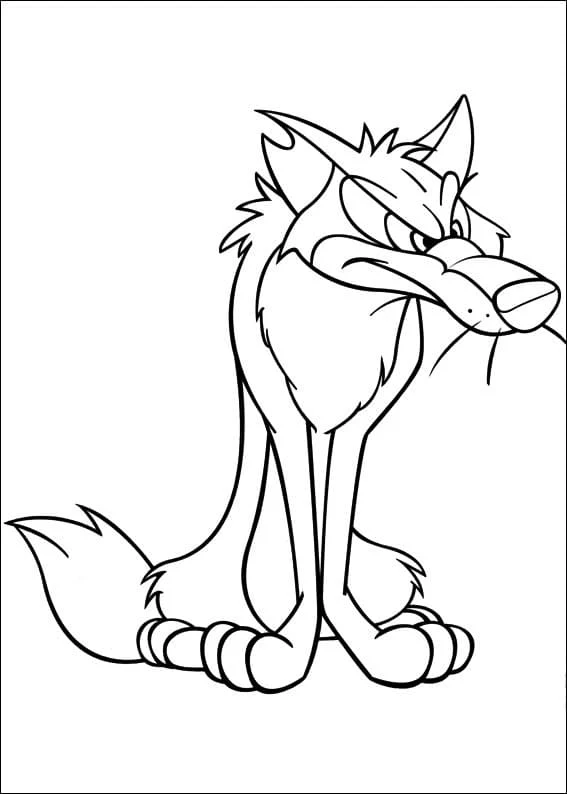Wolf sitting with a grumpy expression coloring page