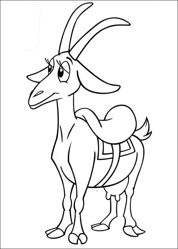 Goat with a saddle standing still coloring page