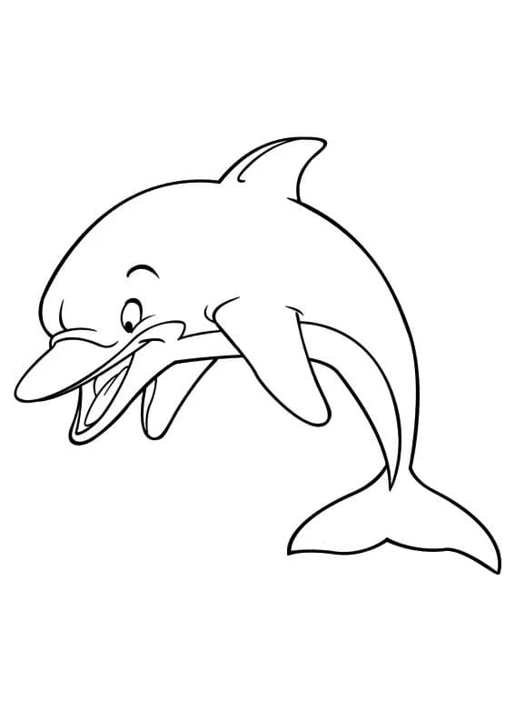 Smiling dolphin leaping upward coloring page