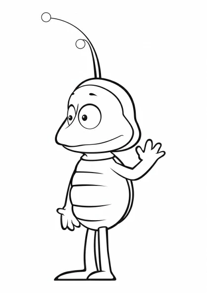 Insect character waving hello coloring page
