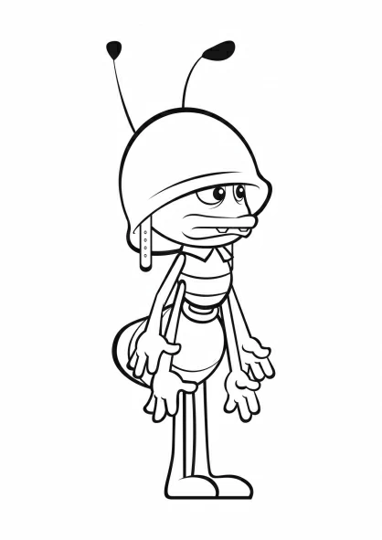 Paul the ant standing with helmet coloring page