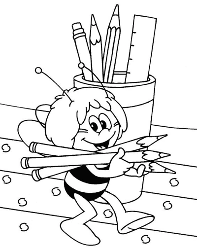 Maya the bee carrying colored pencils coloring page