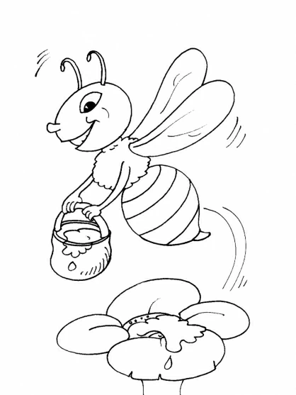 Maya the bee flying with a honey pot coloring page