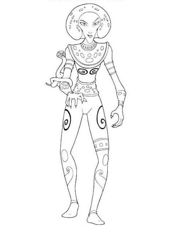 Gargona standing with a small serpent coloring page