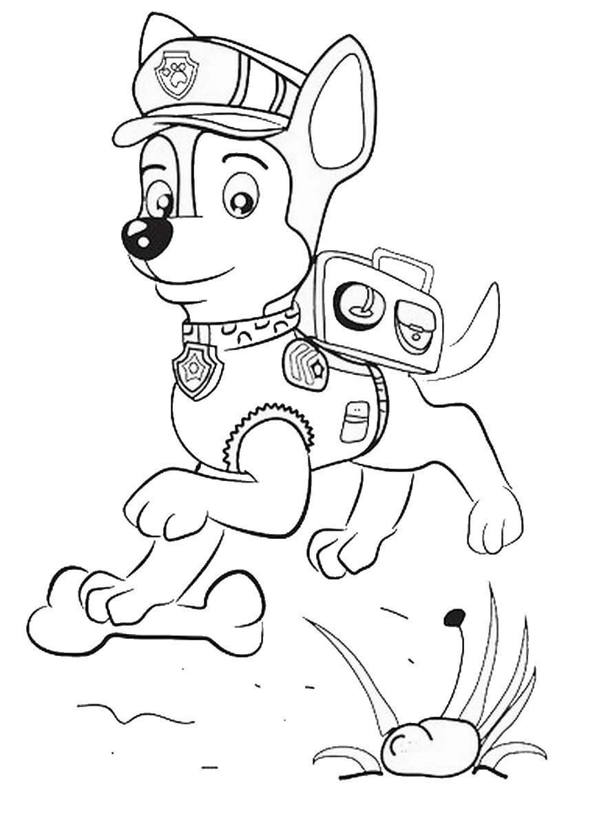 Chase walking with police gear coloring page