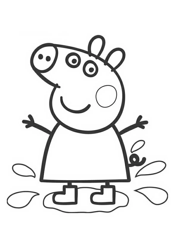 Peppa Pig jumping in a muddy puddle coloring page