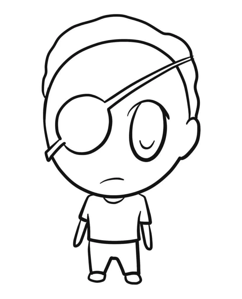 Morty Smith chibi with an eye patch coloring page