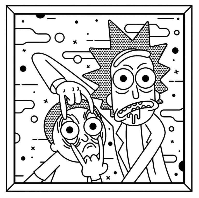 Rick and Morty crazy faces portrait coloring page