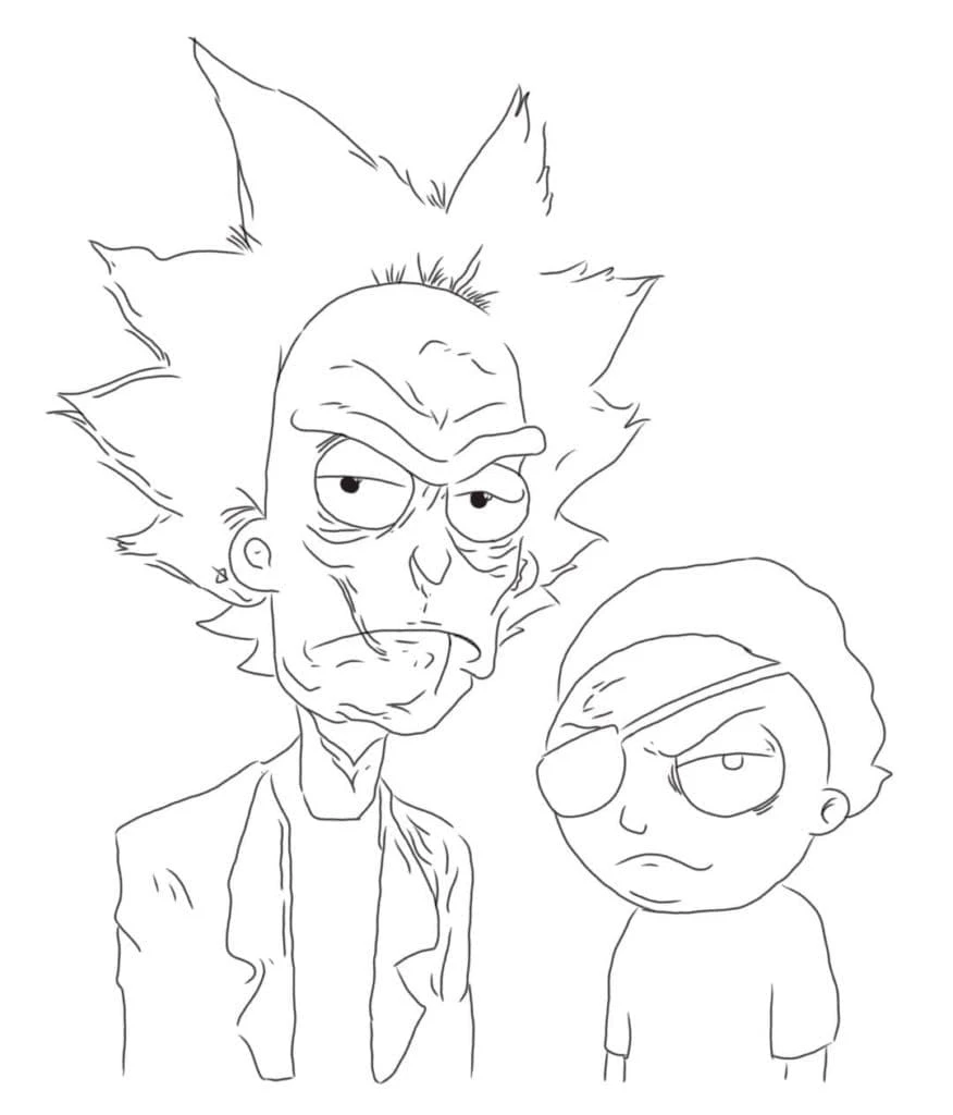 Rick and Morty portrait close-up coloring page