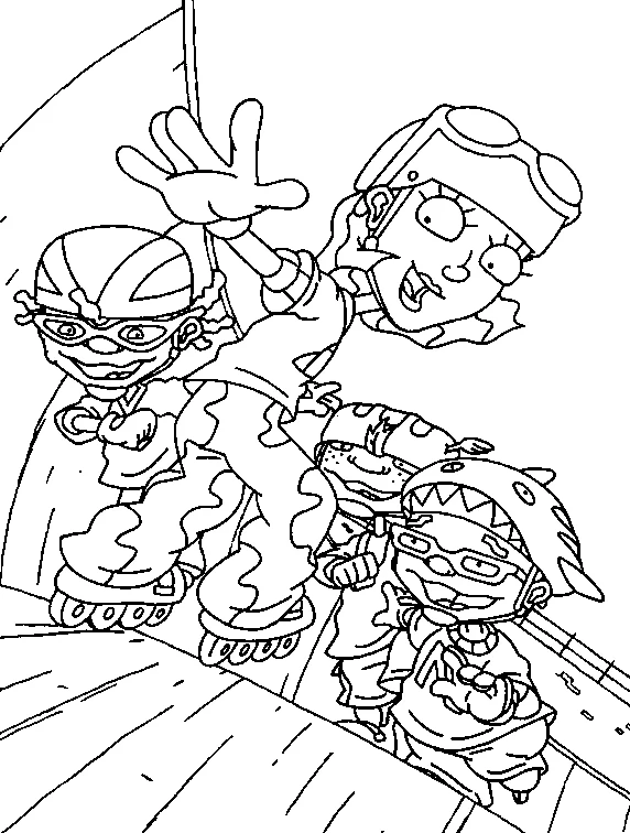 Rocket Power friends skating together coloring page