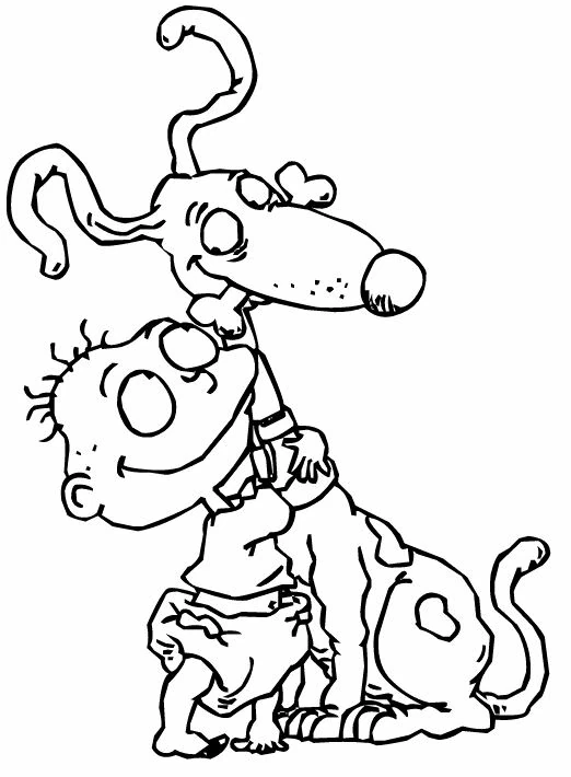 Rugrats baby hugging Spike the dog coloring page