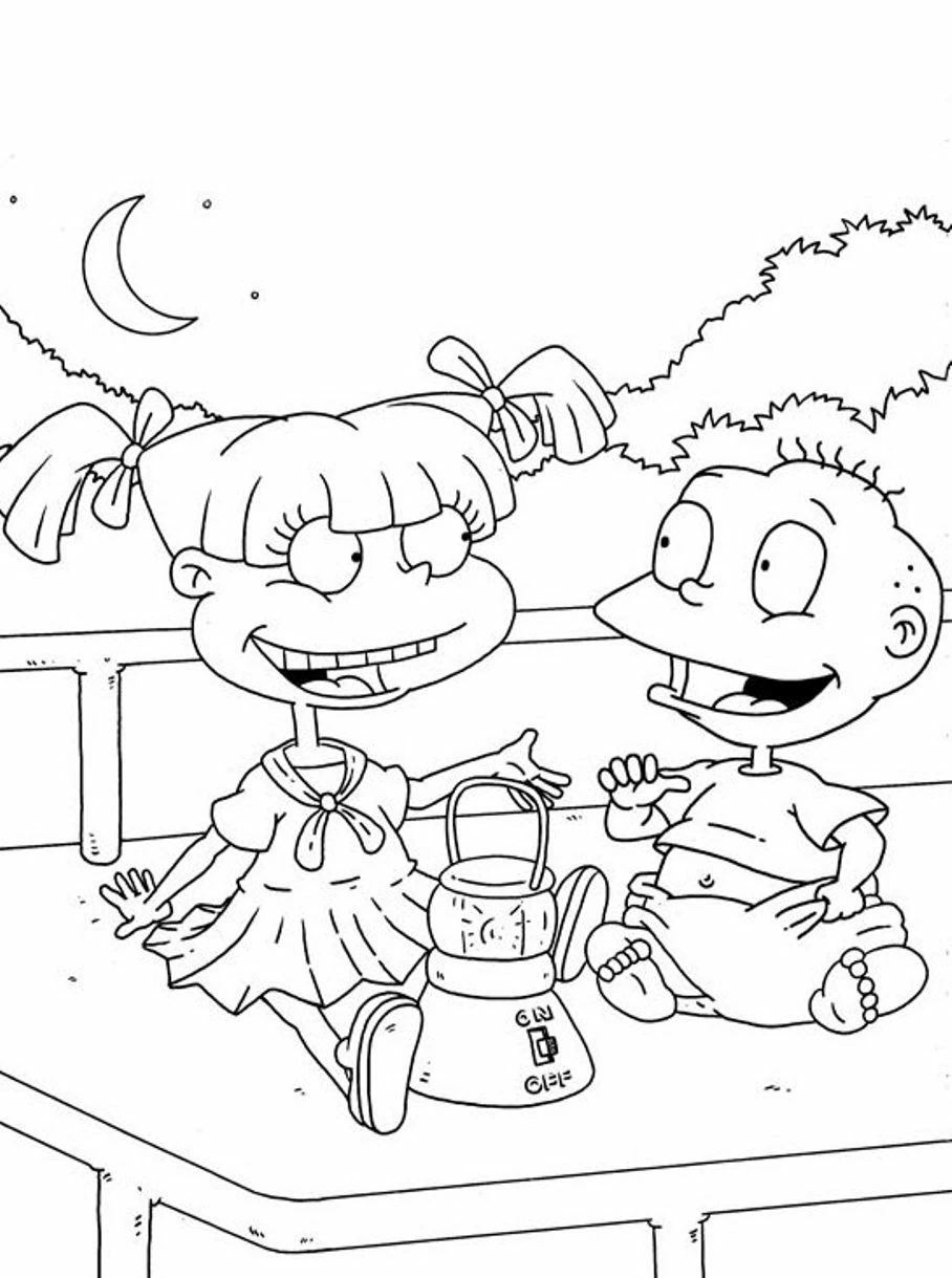 Rugrats Angelica and Tommy playing outside at night coloring page Rugrats Angelica and Tommy playing outside at night coloring page