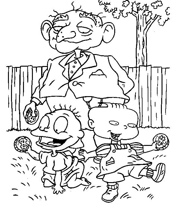 Rugrats grandpa with Tommy and Dil eating cookies coloring page