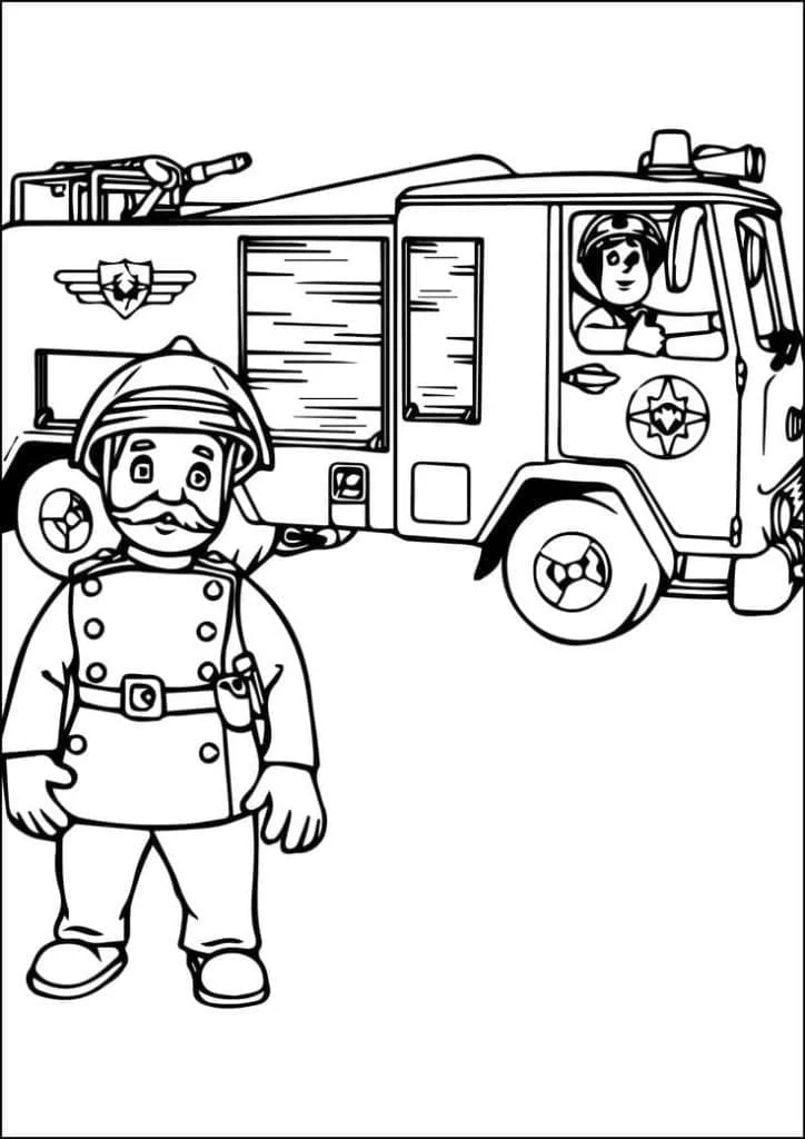 Commander Ernest Steele in front of the fire truck coloring page