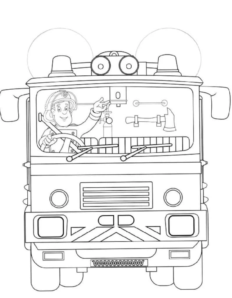 Sam the Fireman driving the fire truck coloring page