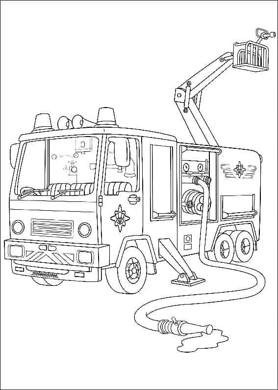 Sam the Fireman fire truck with extended ladder coloring page