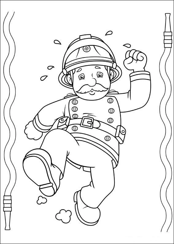Norris Steele running with fire hoses coloring page