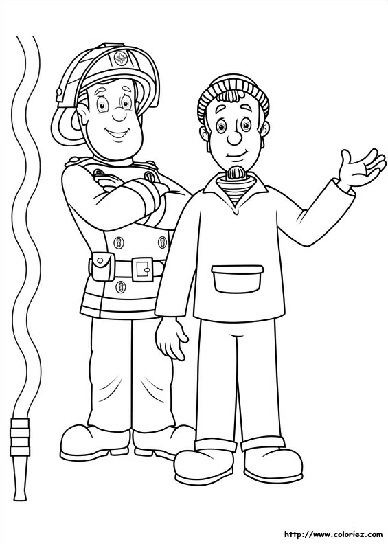 Sam the Fireman with his friend coloring page