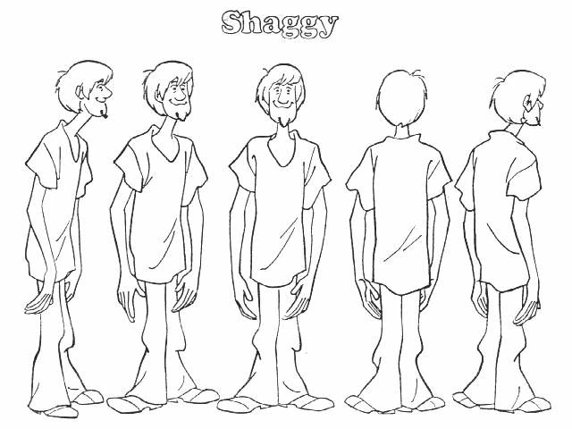 Shaggy shown from five different angles coloring page