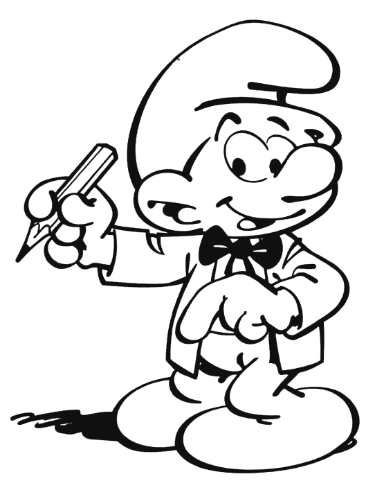 Poet Smurf holding a pencil coloring page
