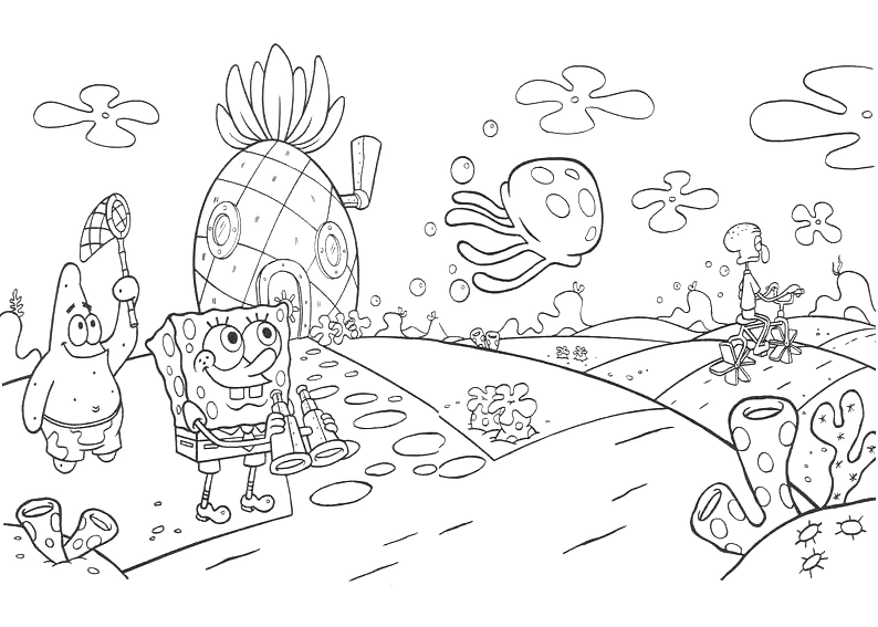 SpongeBob and Patrick outside the pineapple house coloring page