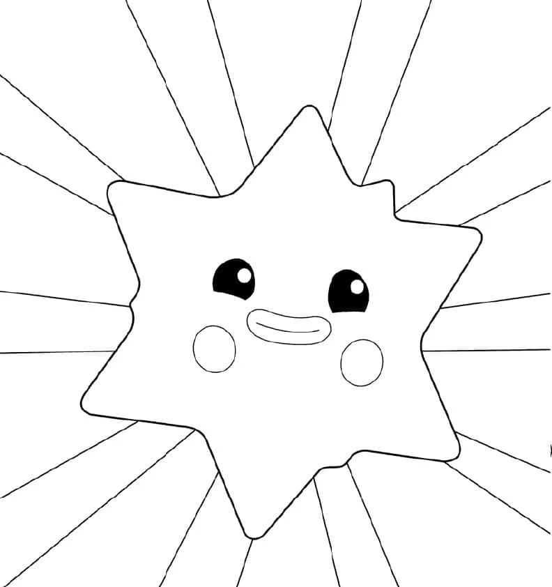 Smiling star with radiating light rays coloring page