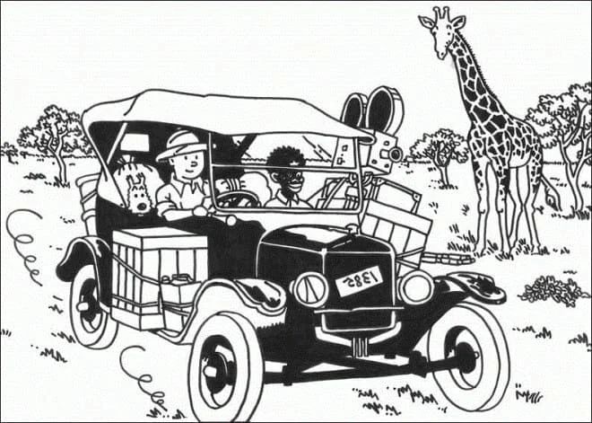 Tintin on safari in Africa coloring page