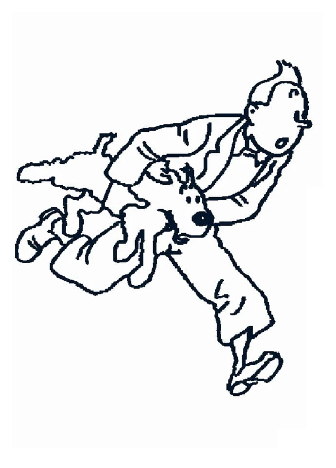 Tintin with Snowy running together coloring page