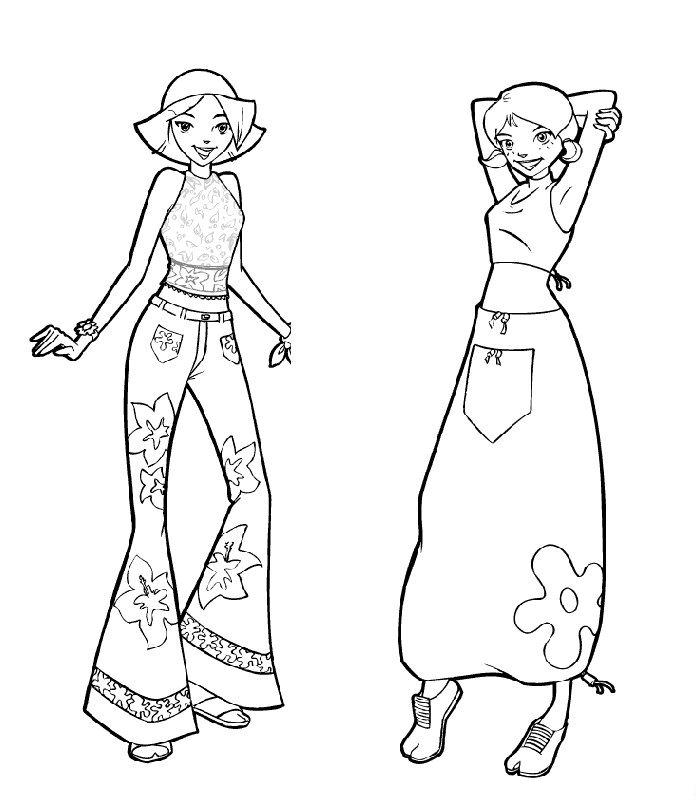 Totally Spies girls posing in fashionable outfits coloring page