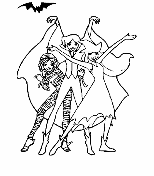 Totally Spies in Halloween costumes coloring page