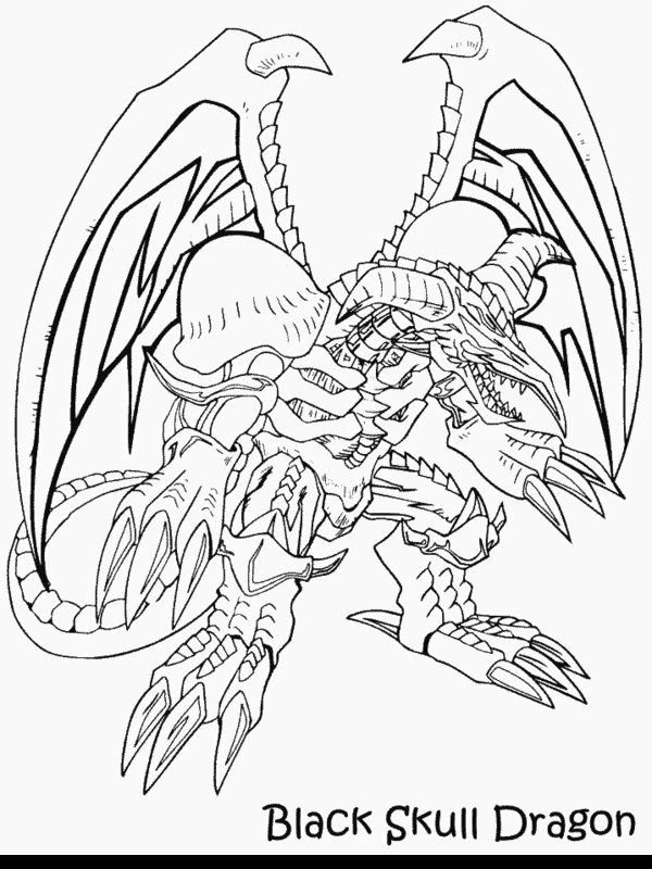 Black Skull Dragon standing with wings spread coloring page