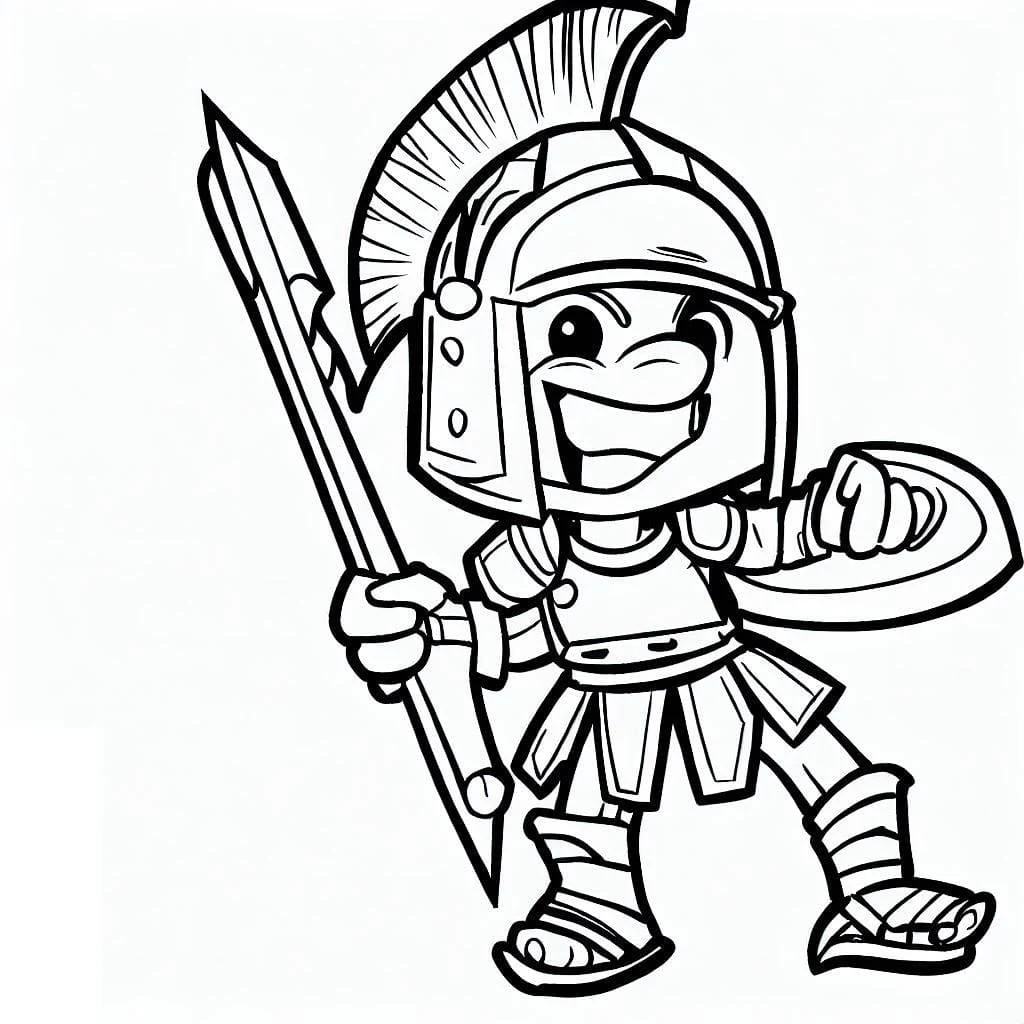 Boy gladiator holding a spear coloring page