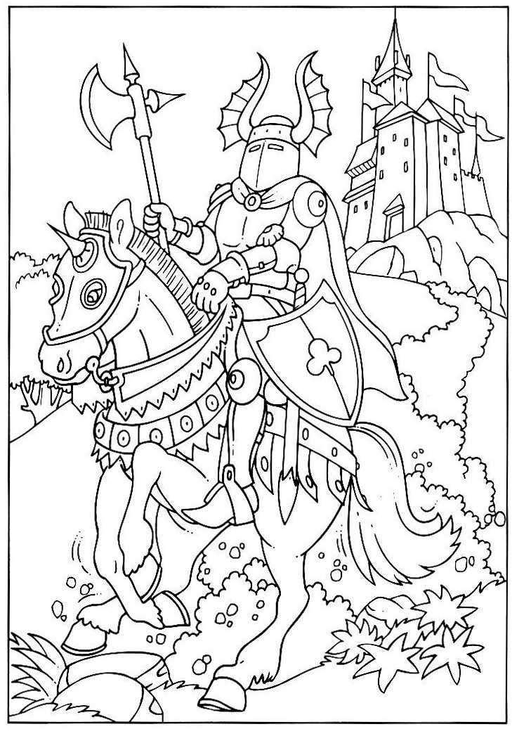 Knight riding to his castle coloring page