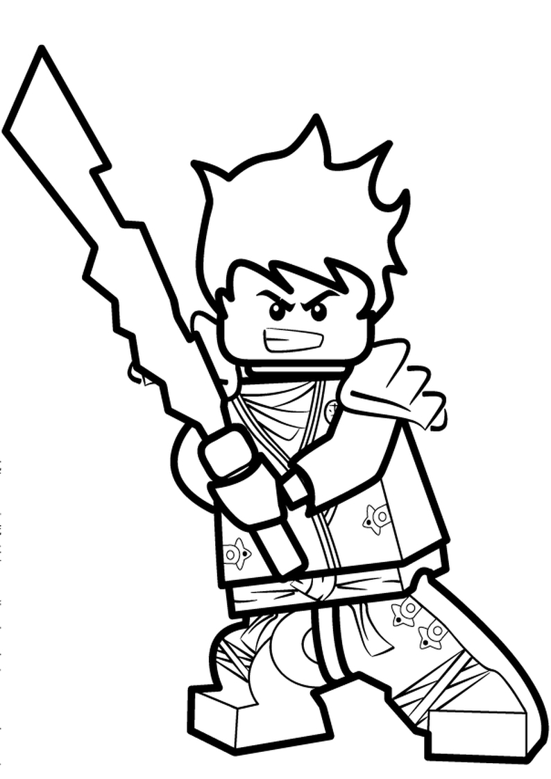 Ninjago warrior brandishing a serrated sword coloring page