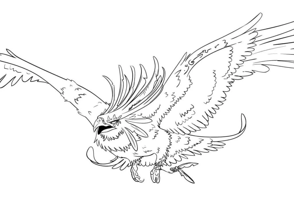 Phoenix flying with wings spread coloring page