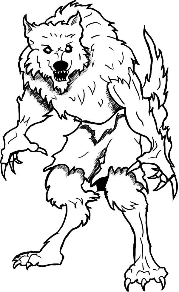 Werewolf standing with claws out coloring page