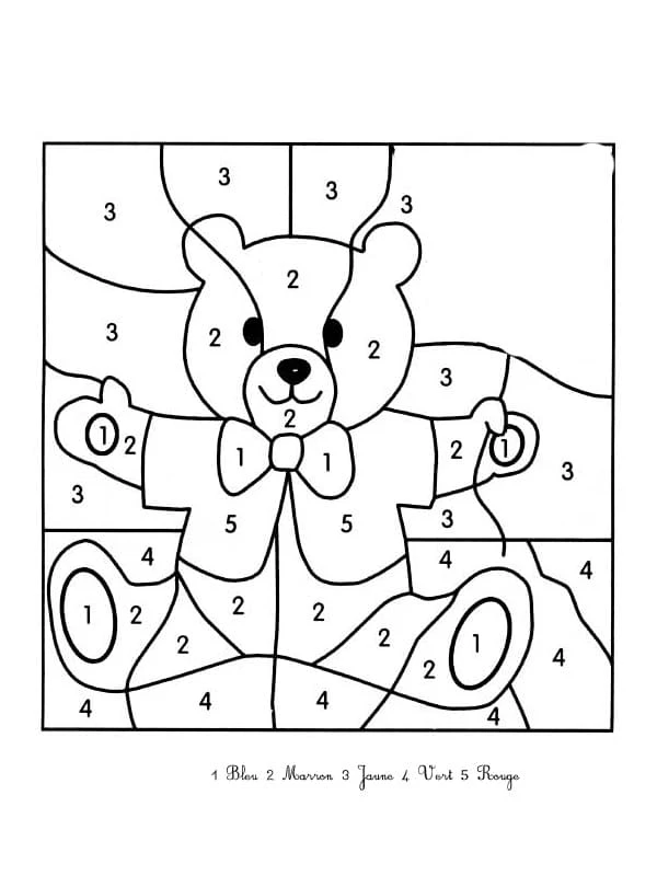 Teddy bear color by number coloring page Teddy bear color by number coloring page
