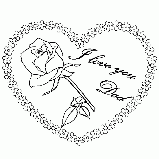 Rose in a heart with I love you Dad message coloring page