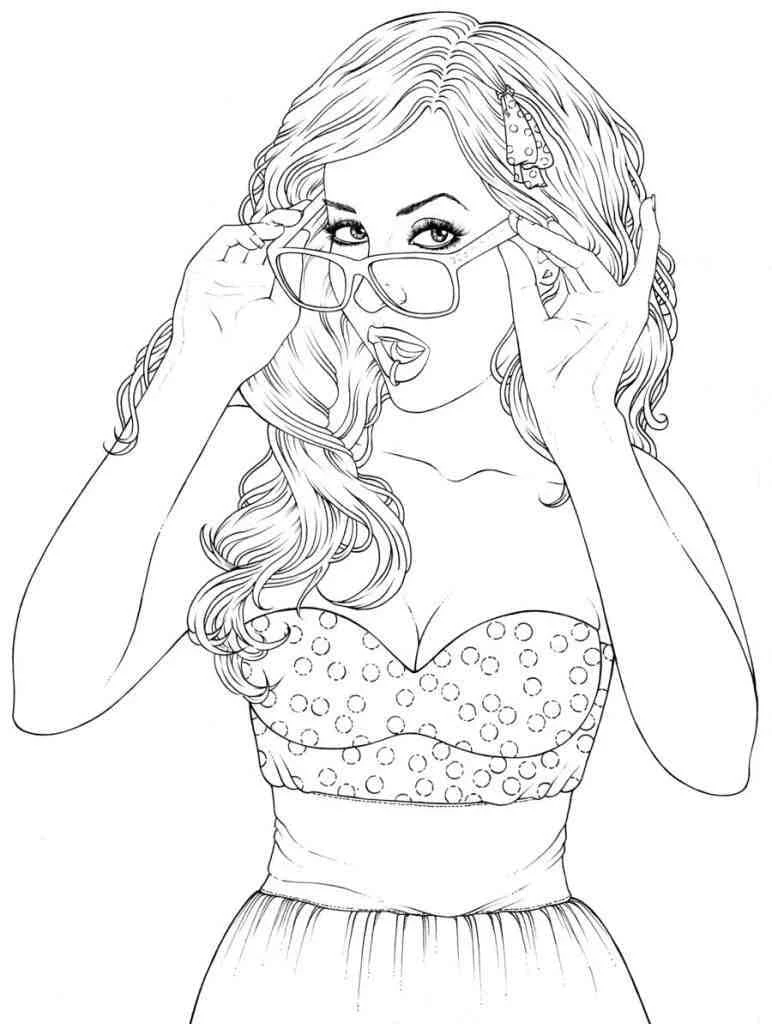 Girl adjusting her glasses coloring page Girl adjusting her glasses coloring page