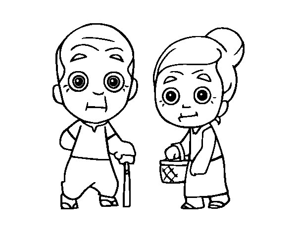 Grandparents walking together coloring page