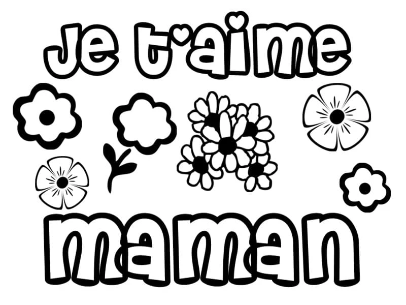 I Love You Mom lettering with flowers coloring page