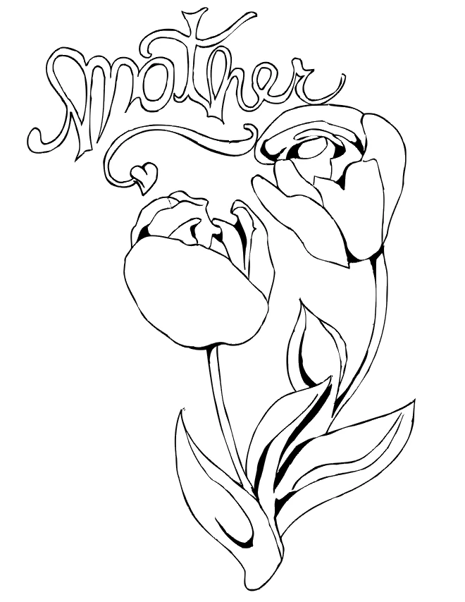 Mother lettering with tulip flowers coloring page