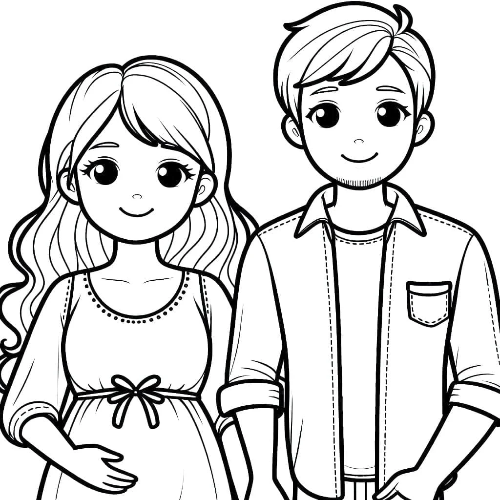 Mom and Dad standing side by side coloring page