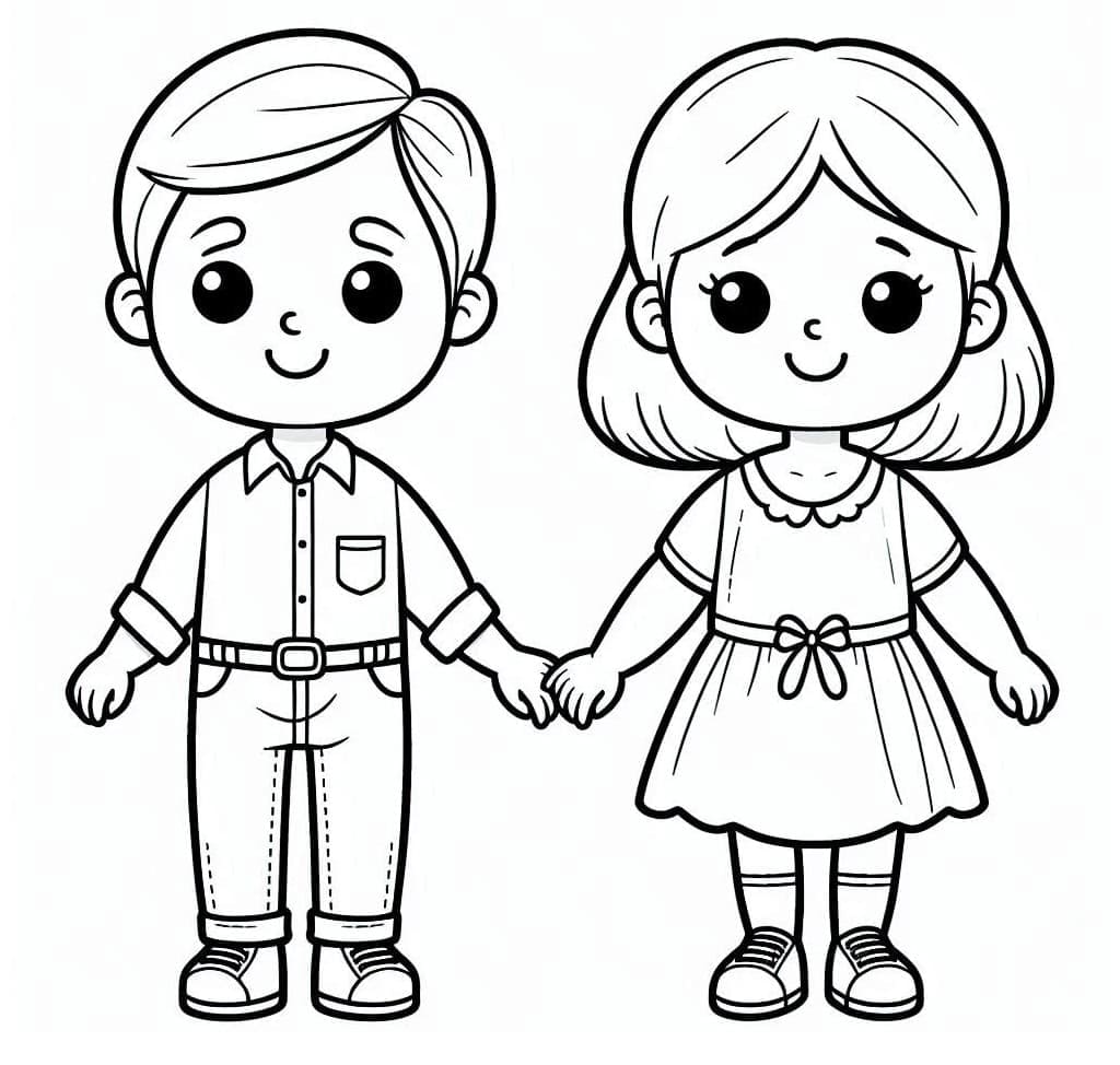 Mom and Dad holding hands as children coloring page