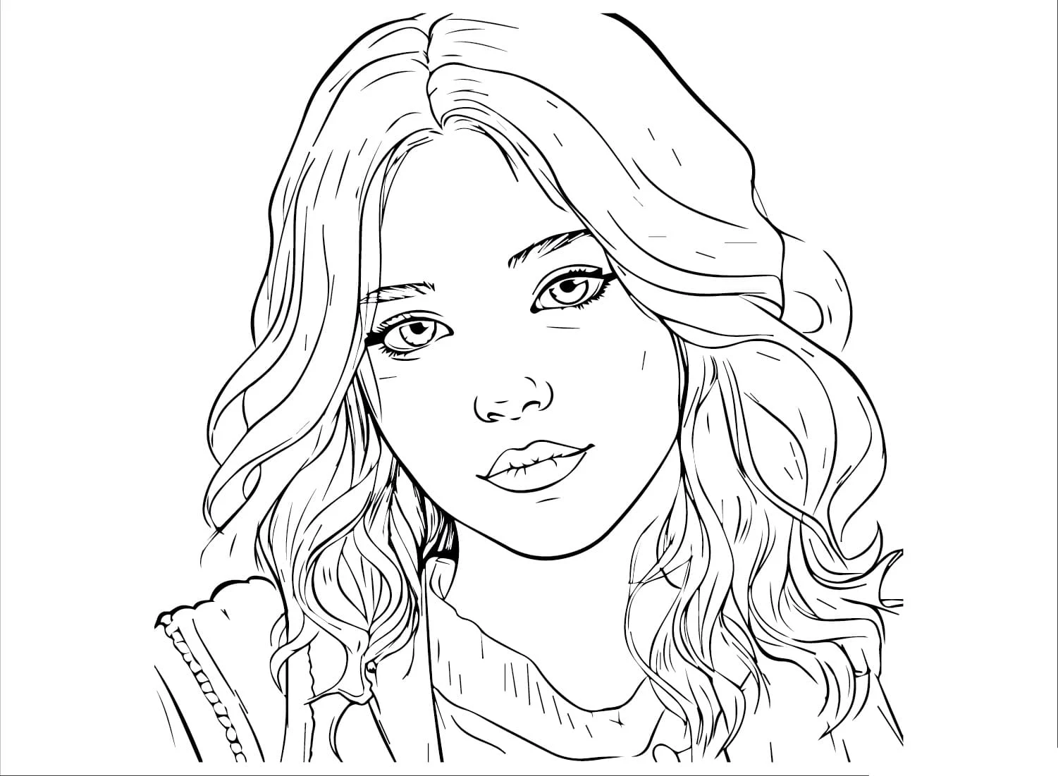 Teen girl with long wavy hair coloring page