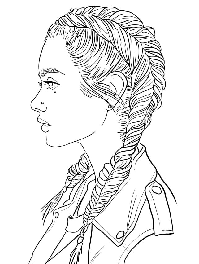 Teen Girl with braided pigtails coloring page