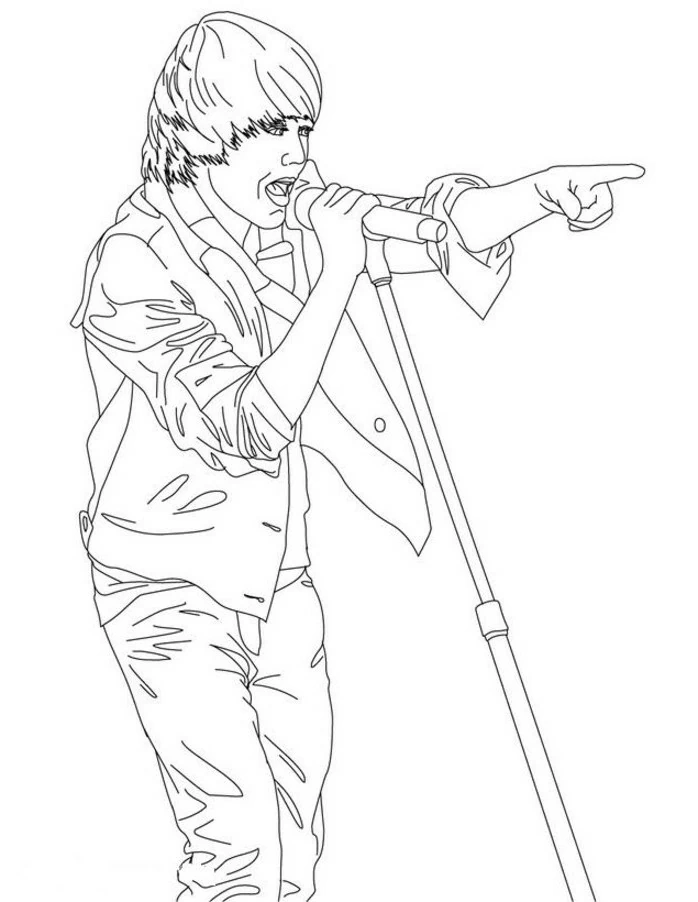Justin Bieber singing on stage coloring page