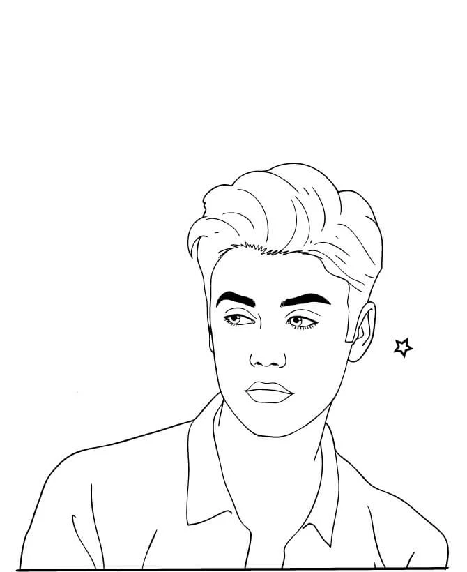 Justin Bieber portrait with styled hair coloring page